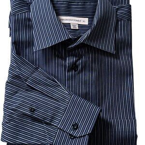 Pronto Uomo Men XL Non-Iron Button-Up Navy Pinstripe Long Sleeve Dress Shirt